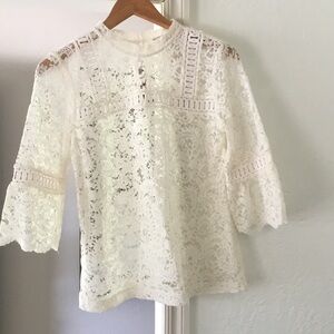 LOFT White Crochet Lace Blouse XS